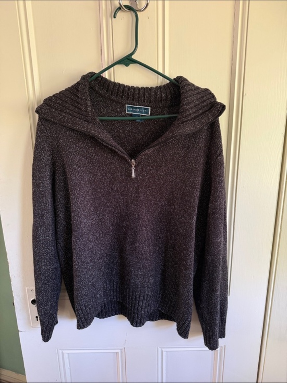 Karen Scott Women's Dark Charcoal Zip-Front Shawl Collar Sweater